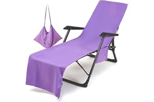 Morbuy Schonbezug für Gartenliege - Frottee Liegenauflage Garten Mikrofaser Sonnenliege Handtuch mit 3 Taschen, Einfarbig Handtücher für Schwimmbäder, Strände, Gartenhotels (75x215cm, Violett)