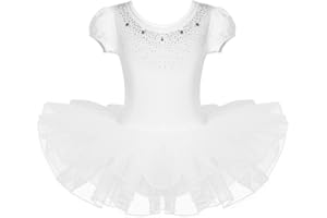 Freebily Vestito Danza Classica Bambina Cotone Maniche Corte con Strass Tutu da Ballerina Balletto Dancewear Body Ginnastica Artistica Principessa Abito da Ballo