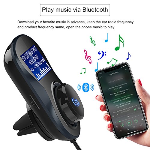 Trasmettitore FM Bluetooth 4.1, Caricabatteria da Auto con 2 Porte USB e Cavo 120cm, Bluetooth Radio Adattatore da Auto Kit, Chiamate Vivavoce, Supporta Carta TF, Caricatore USB per Smartphone, GPS, Lettori iPod, Altri Dispositivi Bluetooth