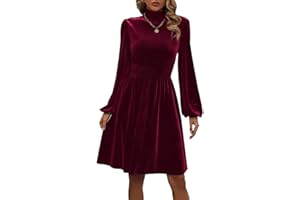 XIVISTO Abito da Donna Vintage Vestito a Maniche Lunghe Collo Alto Elegante Vestito da Sera in Velluto Autunno Inverno per Cocktail Feste Natalizio