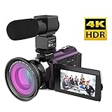 Andoer Camcorder 4K Wifi with External Microphone Wide Angle Lens Night Vision 3inch Touchscreen16x Zoom Digital Video Camera 1080P Full HD Novatek 96660 Chip
