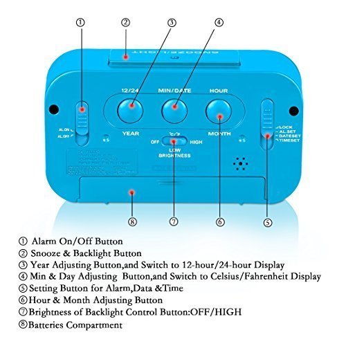 ZHPUAT Digital-Wecker Digitaluhr große LCD-Ziffern mit Hintergrundbeleuchtung Blau - 7