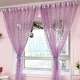 Vorhänge ländlicher Stil Weidenblätter-Muster, versetzt, Rollo, bedruckt, Glas-Garn, für Tür Fenster Deko, 1 m x 2 m, grün Violett - 6
