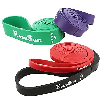 EocuSun Bande Élastique de Résistance, 4 Niveaux de Force, Bande Elastique Fitness en Latex pour Yoga, Musculation, Crossfit, Récupération, Pilates, Kinésithérapie, Culturisme， Kit