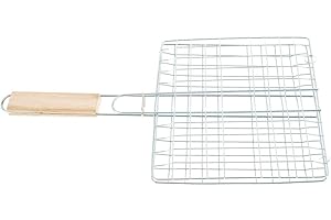 N/U BBQ Grill Basket with Comfortable Handle, Portable Foldable Stainless Steel Grill Basket BBQ Grill Net Practical Grill Mesh Clamp Bbq Tool for Burger, Steak, Fish, Shrimp, Vegetable Garden Barbecue