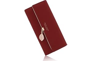 CALIYO Portmonetka damska z gładkiej i miękkiej skóry wegańskiej, portfel damski, duży i długi, bardzo piękne kolory, z wieloma przegródkami i kieszenią na telefon komórkowy, bordowy, Elegancki