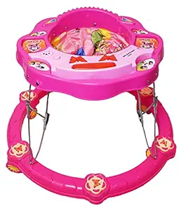 ODELEE Flower Activity Foldable Baby Walker with Music for Boys and Girls Children for 6+ Months (Pink)