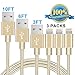 Produktbild iPhone Charger 3Pack 3FT/6FT/10FT(1M/2M/3M) Nylon Braided 8 pin Charging Cables Phreilend USB Charger Cord, Compatible with iPhone 7/7 Plus/6s/6s Plus/6/6 Plus/5/5S/5C/SE/iPad and iPod (Gold)