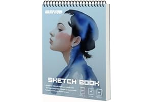 Aunphuw A4 Zeichenblock Skizzenbuch Spiralbindung, 120gsm Blanko Skizzenblock Spiralgebundenes Zeichenblock mit Strapazierfähiger Hartfaserplatte Säurefreies für Kinder Erwachsen, 120 Seiten