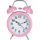 HT-850 Y&uuml;ksek Sesli Alarmlı Saat Nostaljik Analog &Ccedil;alar Saat Fosforlu Işıklı Metal G&ouml;vde Akar Saniyeli Sessiz Pilli Saat Pemb