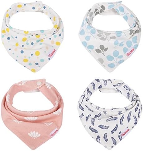 Kolamom Baby Bandana Drool Bibs 4 Pack 100% Cotton Gift for Girls with Adjustable Snaps, Angle Garland Set