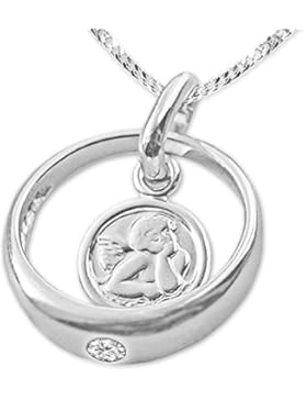 SONDERANGEBOT Silberner Taufring Ø 12 mm Engel rund mit Zirkonia weiß und Kette Panzer 34 cm STERLING SILBER 925