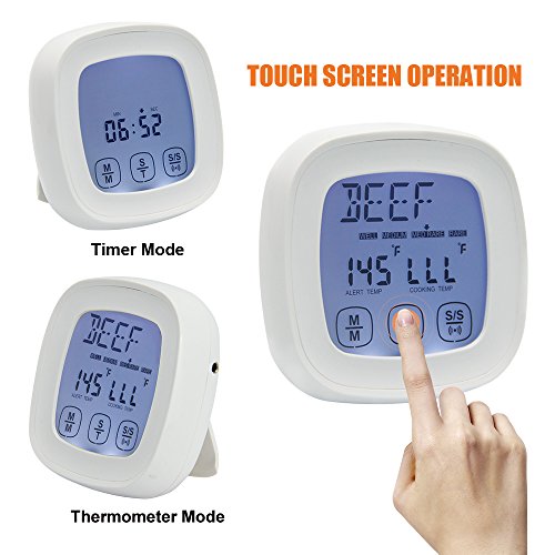 Zilong Bratenthermometer / Ofenthermometer / Grillthermometer / Digitales Thermometer mit Touchscreen Display, Temperaturfühler, Digital Zeitmesser voreingestelltes Thermometer, Perfekt zu Kochen, Grillen/BBQ, Backofen, Mikrowellenofen, Ideal für Geflügel, Steak, Fisch, Nahrungen usw - 6