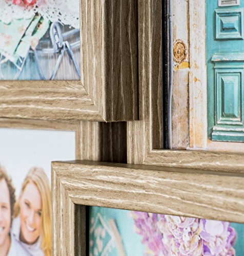 levandeo Holz Bilderrahmen Farbe: Eiche gekälkt hochwertig verarbeitet für 12 Fotos 10x15cm mit Glasscheiben – Querformat und Hochformat Fotogalerie Collage Fotocollage Bildergalerie Fotorahmen - 4