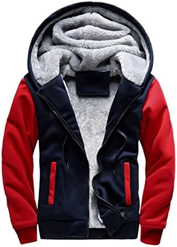Mens Jacket Coat, DoraMe Fleece Zipper Coat Winter Hoodie Sweater Jacket Warm Outwear (M, Red)