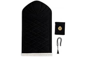 KESSAA Premium Prayer Mat Set – Smart Fiber Padded Prayer Rug 1cm with Soft Velvet | Includes Quran Cover & Tasbih | Comfortable & Gift-Ready | 65×120 cm (Black, 120 * 65 cm)