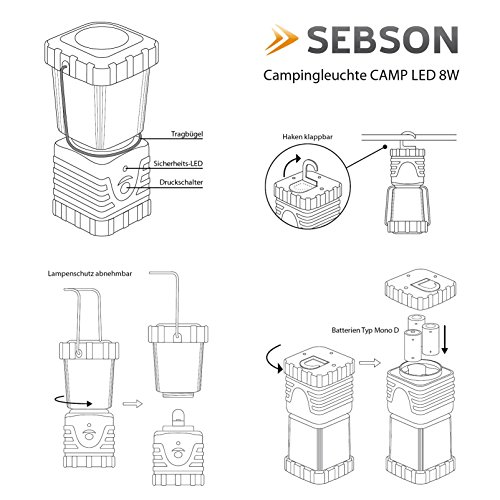 SEBSON LED Campinglampe, dimmbar, batteriebetrieben, Laterne, Zeltbeleuchtung - 5