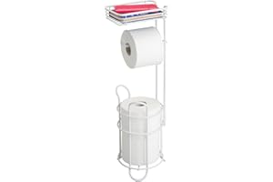 mDesign Porte Papier Toilette – dérouleur Papier Toilette élégant en métal – Distributeur Papier Toilette avec étagère – idéal pour Rangement Salle de Bain – Blanc Mat 8793MDBSTEU