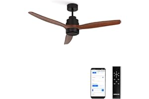 CREATE / WINDSTYLANCE DC/Ventilador de techo negro aspas madera oscura con Wifi y mando / 40W, Silencioso, Ø132 cm, 6 velocidades, temporizador, verano-invierno, doble altura, motor DC