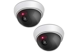 ERWEY Atrapa aparatu z obiektywem, monitoring wideo, kamera monitoringowa, sztuczna kamera z czerwonym światłem LED, na ścianę, sufit, zestaw 2 szt