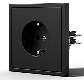 BSEED Wall Socket with Hook,Matte Standard Recessed Sockets,Child Safety,Easy Installation,C-Series,1 Socket,80mm Black