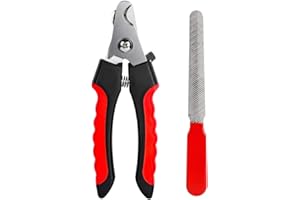 KTHZI Dog Nails Clippers Trimmer with Safety Guard to Avoid Over-Cutting, Razor Sharp Blades with Bonus Dog Nail File, Cat Claw Clippers with Sturdy Non Slip Handles for Pets Dog Cat（Red & Black）