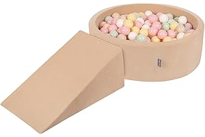 KiddyMoon Foam Playground Velvet For Kids With Round Ballpit (200 Balls ∅ 7Cm/2.75In) Soft Obstacles Course And Ball Pool, Sand Beige: Pastel Beige/Pastel Yellow/White/Mint/Powder Pink