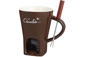 CMANLNYK Ceramic Butter Chocolate Fondue Mug - Melting Chocolate Pot with Fork, Cheese Warmer Cup, Light Candle Fondue Melter Set for Melting Hot Chocolate (Brown)