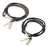 Beydodo Herren und Damen Legierung Leder Echtleder Surfer Armband Geflochten Armreifen Kreuz Seil Sets Schwarz Braun