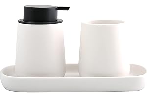 MSV Badezimmer Set, 3-teiliges Badzubehör aus Keramik Maonie Seifenspender, Badablage für Schmuck und Zahnputzbecher Weiß