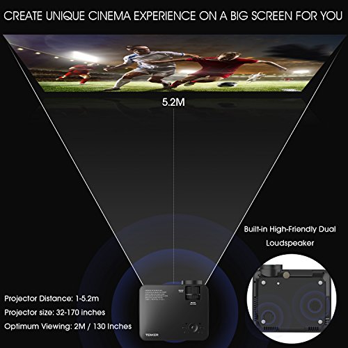 TENKER T20 + (Upgrade) 2000 Lumen LCD Mini Beamer, Portable Heimkino Projektor UnterstÃ¼tzung 1080 P HDMI USB SD Karte AV VGA fÃ¼r TV Laptop Spiel iPhone Andriod Smartphone EnthÃ¤lt HDMI Kabel, Schwarz