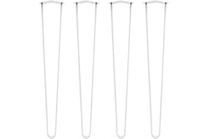 4 x Hairpin Legs from DT IRONCRAFT - 71cm 3 Rod / 10mm, Ivory White Colour - Light Desk, Table Legs with Floor Protector Feet & Screws