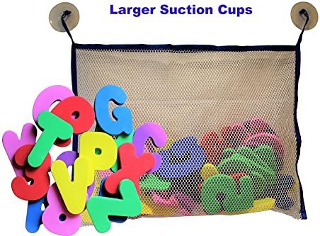 Bath Letters and Numbers With Bath Toy Organizer. Educational Bath Toys with Premium Bath Toy Storage Net With Large Suction Cups and Non Toxic BPA Free Foam Letters