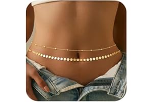 FloralGrace Gold Taillenkette, Chaîne de Taille Plaquée Or 14K Réglable Étanche Chaîne Corporelle Sexy Bikini Taille Perles Chaîne Médaillon Bijoux Délicats
