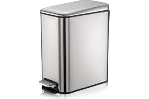 GONICVIN Kosz łazienkowy, kosz na pedały ze stali nierdzewnej z pokrywkami, powolne zamykanie, smukły kosz na śmieci, kosz na odpady do łazienki, kuchni i biura (5 l) (B-5 srebrny), srebrny