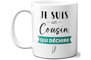 DECOHO - Mug Cousin qui Déchire - Tasse cadeau Anniversaire ou Noël - 33 cL, Céramique - Imprimé en France