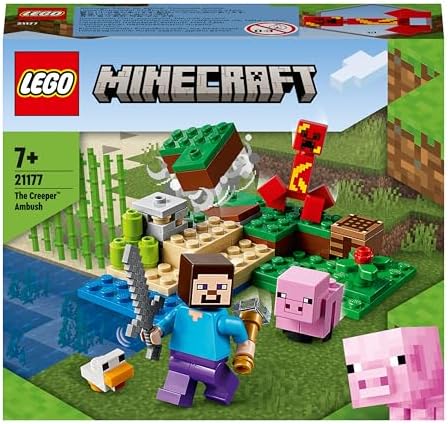 LEGO Minecraft L'agguato del Creeper, Mattoncini da Costruzione con Steve e 2 Minifigure, Giochi per Bambini 7+ Anni 21177