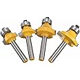 Bohaner 1/4 Inch Shank Round Over Edging Router Bit Set Corner Rounding Edge Forming Roundover Beading Router Bit Set (1/8" 1/4" 3/8" 1/2"Radius 4Pcs)