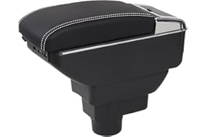 SOEKODU Car Armrest Box Compatible with Opel Vauxhall Corsa D 2006-2014, Dual Layer Armrest with 7 USB Charging Ports Black PU Leather Central Console Storage Box Automobile Arm Rest