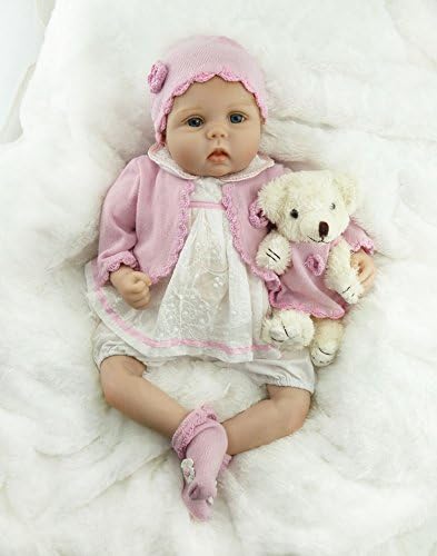 22" Hot Sale Real Looking Reborn Baby Girl Dolls Vinyl Silicone Reborn Baby with Small Bear Toy
