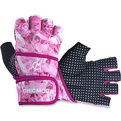 CHICMODA Fitness Guanti di Formazione con Wrist Wrap e Grip Sollevamento Pesi Palestra Bodybuilding Esercizio Tutti Gli Sport Supporto per Il Polso per Uomini Donne(Camuffamento Rosa-L)