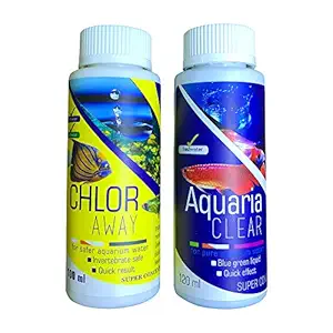 Aquatic Remedies Aquatic Remedies Chlor Away & Aquaria Clear Combo(100ML & 120 ML), 220 milliL (Pack of 2)