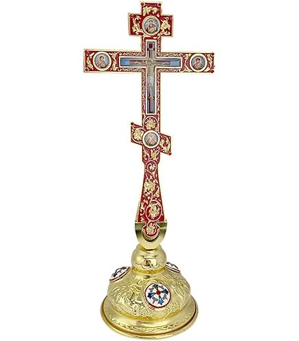 Orthodoxes Kreuz Bronzefarben - Marmorharz Wanddekoration 44,8cm Höhe