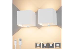 ‎K-BRIGHT K-Bright 2PCS Akku Wandleuchte mit Bewegungsmelder Innen, 5W LED Akku Wandlampe Up Down Design Einstellbarer Abstrahlwinke für Wohnzimmer,Schlafzimmer Balkon, Flur,Treppen (Weiß)