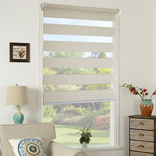 SHINY HOME® Duo Rollo Doppelrollo Klemmfix Fensterflügel mit Klemmträger tageslicht blickdicht Raffrollo ohne Bohren Sonnenschutzrollo Fensterrollo für Fenster oder Tür 80x150cm Flachs - 7