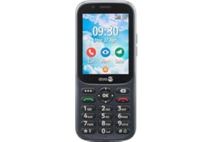 Doro 730X 380472 Téléphone Portable 4G GSM avec Grand écran Couleur, caméra 3 Mpx, étanche IP54, Bouton d'appel d'urgence, Double SIM, Whatsapp, Facebook, avec Station de Charge de Table, Graphite