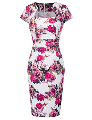 GRACE KARIN Classique Femme Florale Robe Crayon Manche Courte S CL7597-25
