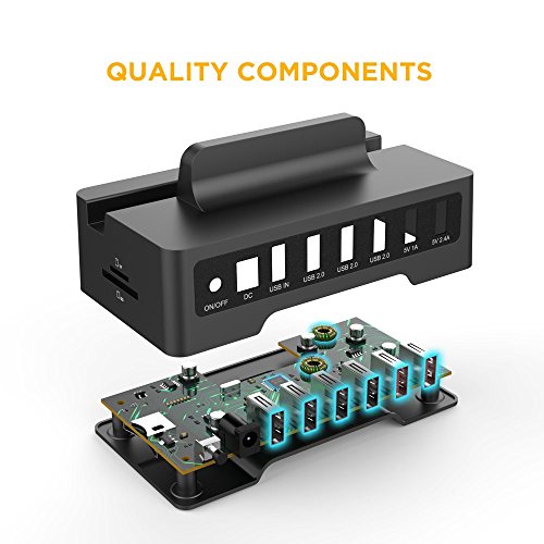 EasyAcc USB Lade und Datenstation inkl. SD / Micro SD Kartenleser, 3 USB Daten Ports, 2 USB Ladeanschlüsse und Freihandbenutzung für Smartphones, Tablet PCs, Tastaturen, Mäuse, USB Sticks und vieles mehr - 5