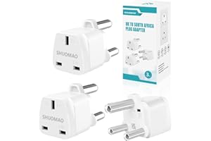 3-PACK UK to South Africa Plug Adapter,SHUOMAO UK to South Africa Travel Adapter Converter Plug,UK Travel Adapter for South Africa,Namibia,Swaziland,Lesotho,Bhutan,Botswana and More(Type M)