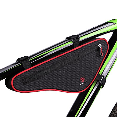 Xphonew, tasca per bicicletta, borsa da attaccare all'asta della bici, forma triangolare, per bici da strada, mountain bike, borsa con striscia riflettente , Black & Red